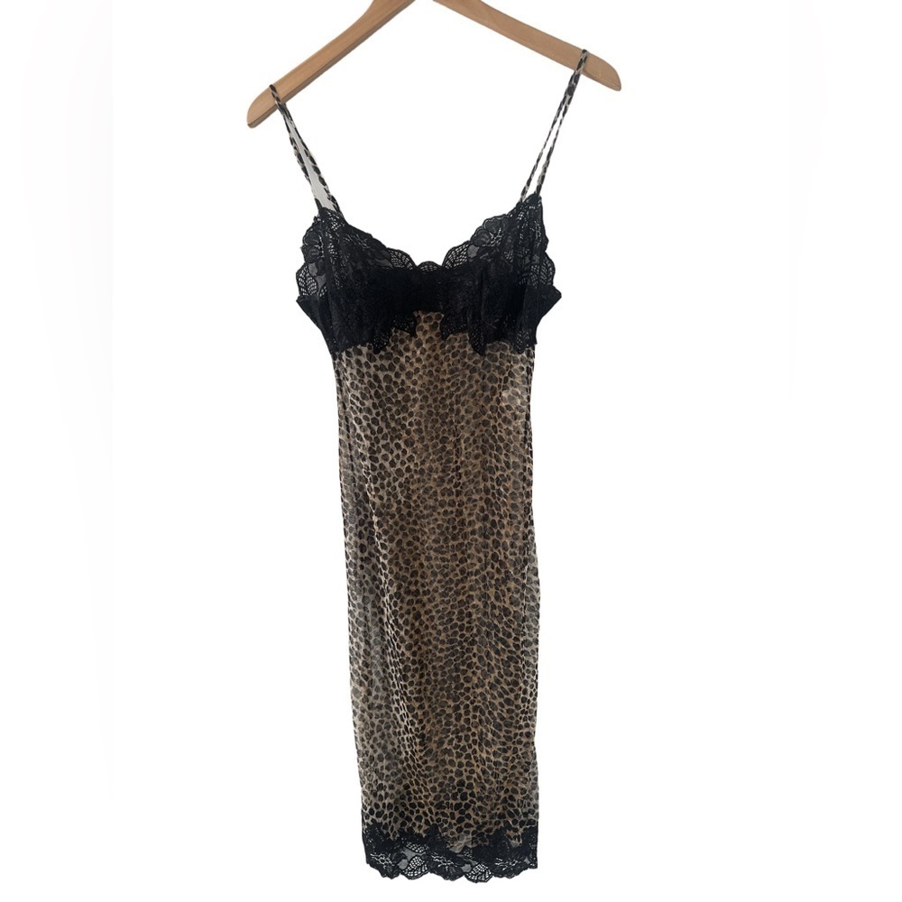 Victoria Secret Leopard Black Lace Chemise Slip Dress size small
